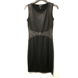 Sleeveless Black Wetlook and Sheer Mesh Panel Bodycon Dress, Medium, Made in USA